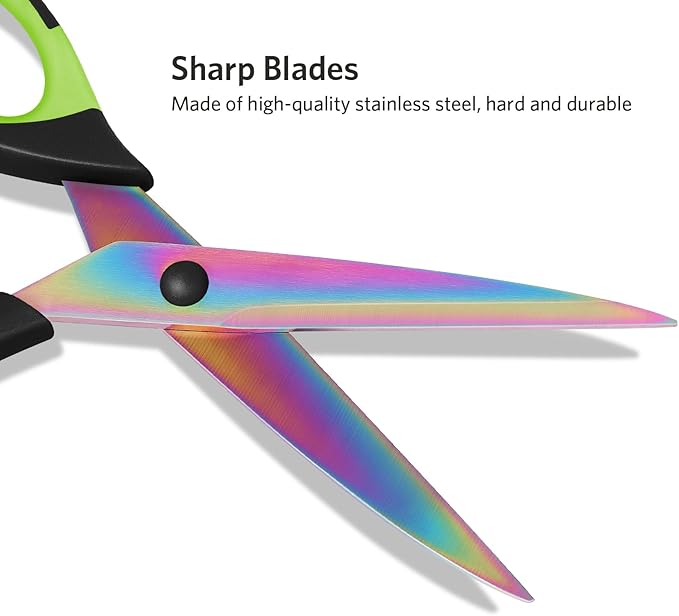 Sewing Scissors, Sharp Titanium Coating Blades, Soft Grip Handle, Multi-Purpose Scissors Set of 3 Suitable for Families, Office, and School Use, Blue Black, Purple Pink and Green Black