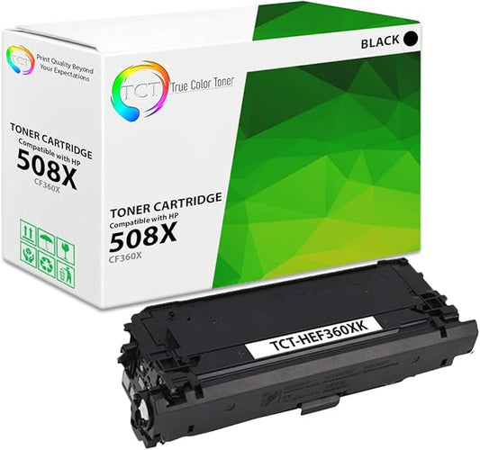 TCT 508X Black Toner Cartridge - Compatible Replacement for HP 508X CF360X High Yield Works with HP Color Laserjet Enterprise M552 M553 MFP M577 Printers (12,500 Pages)