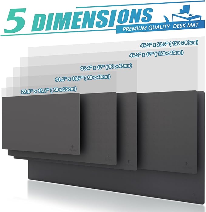 K KNODEL Small Office Leather Desk Mat, Mouse and Keyboard Pad, Computer and Laptop Mat, Desktop Protector and Cover, Writing Pad and Blotter (23.6"x13.8", Dark Gray)