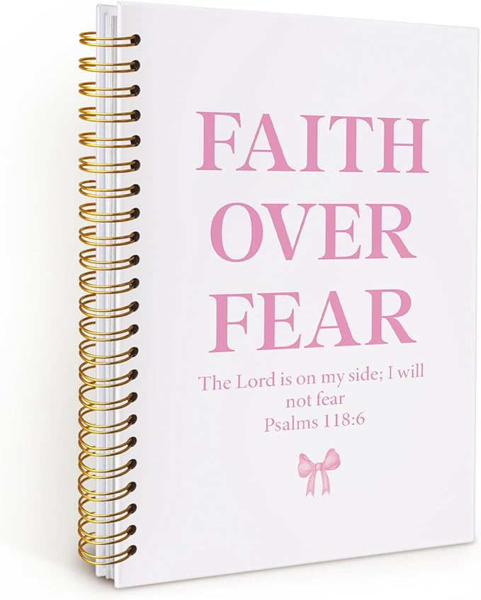 Coquette Pink Bow Notebook Journals, Prayer Journal for Woman, Christian Gifts Cute Notebooks for Women，Bible Notebooks for Note Taking, Faith Over Fear Hardcover Spiral Notebook 5.5x8.3