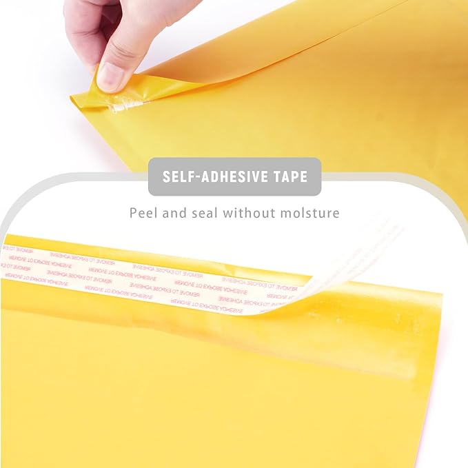 10.5’’ x 15’’ Yellow Kraft Bubble Mailers, Large Bubble Pouch Lightweight Padded Mailing Envelopes, Self Seal Kraft Envelopes Shipping Bags 50 pack