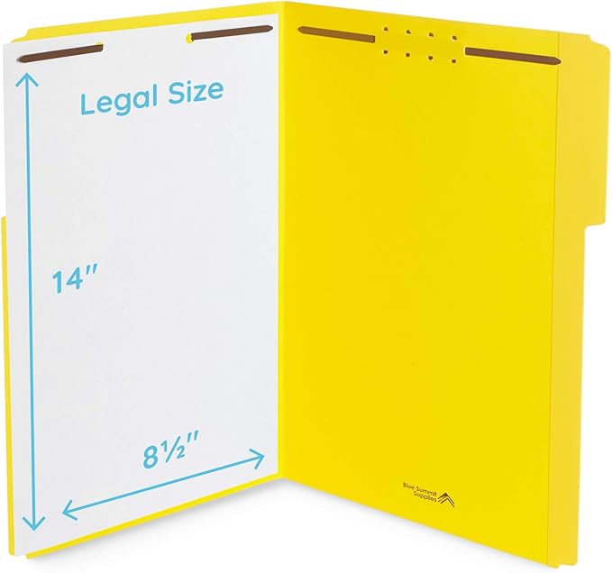 Blue Summit Supplies Legal File Folders with Fasteners, Legal Size, Colored Folders with Fasteners, 1/3 Cut Reinforced Tabs, Durable 2 Prongs, Designed to Organize Medical or Law Files, 50 Pack