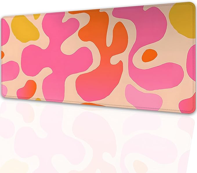Pink Desk Mat Mouse Pad,Abstract Mouse Pad XL Cute Desk Pad Keyboard Mat,Desk Accessories for Women Office Decor, Extended Mousepad Non-Slip Rubber Base with Stitched Edges(27.5X11.8 in)