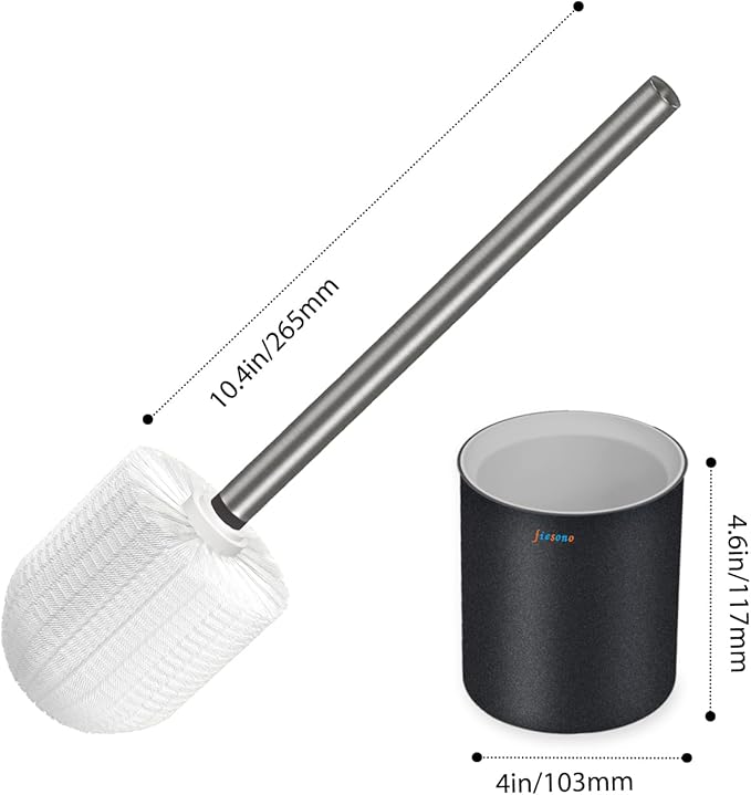 FIESONO Toilet Brush and Holder Set, Toilet Bowl Brush with Stainless Steel Light Brush Handle, Soft Bristle, Wall Mounted/Floor Standing for Bathroom Space Saving