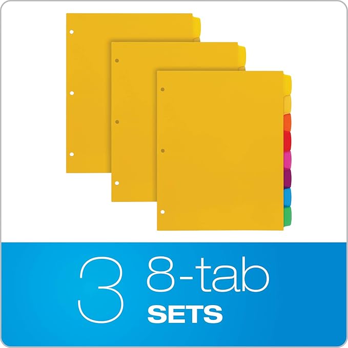Oxford Write & Erase Plastic Binder Dividers, 8 Tab, Write On Tabs, Erase Ballpoint Pen, Non Permanent Marker, Pencil, Asstd. Colors, 3 Sets (89992)