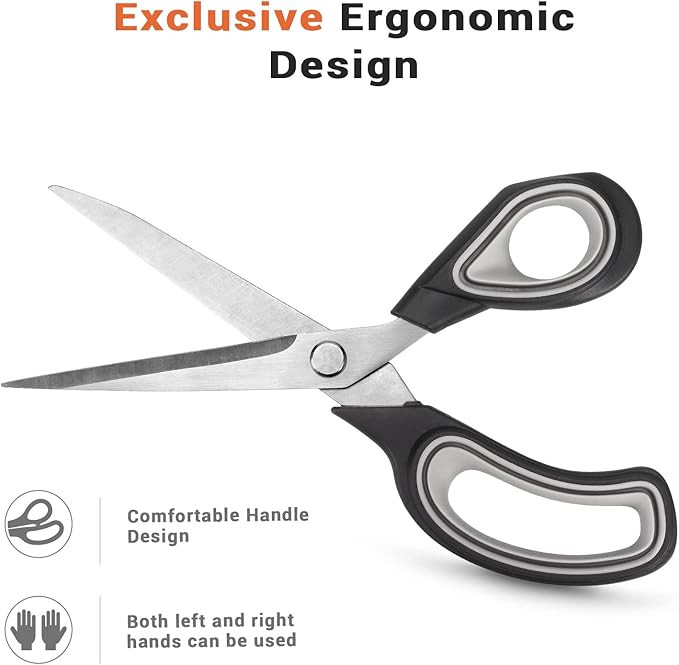 Premium Tailor Scissors Heavy Duty Multi-Purpose Titanium Scissors Professional for Leather Cutting Industrial Sharp Sewing Shears, Gray