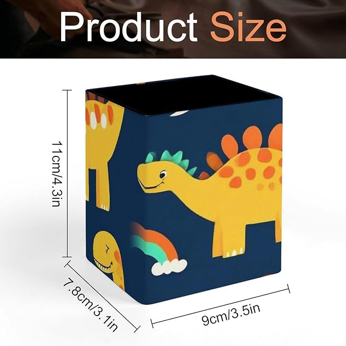 Pen Holder Square Leather Pencil, Holder Cup Makeup Brush Storage Organizer, Waterproof Multifunctional Office Supplies Dinosaur