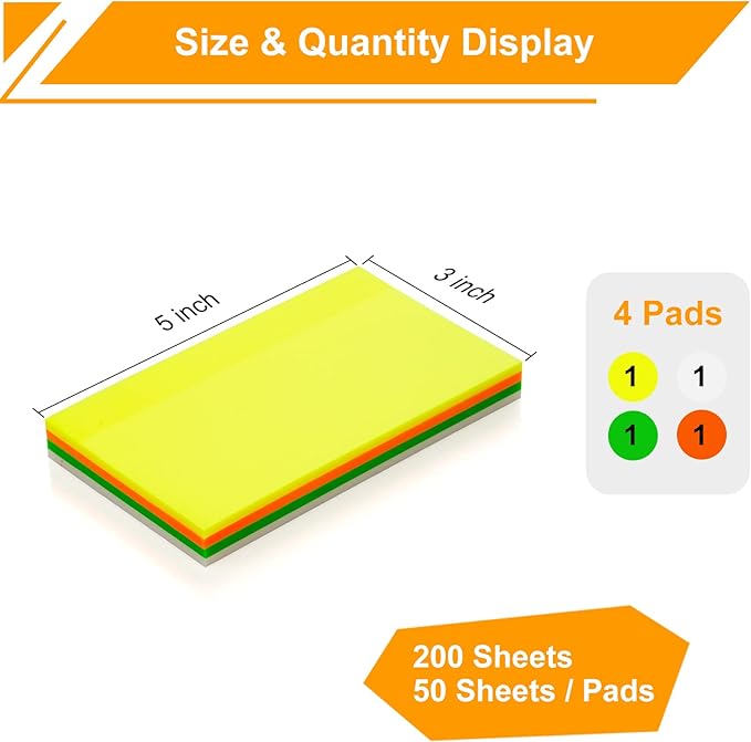3x5 Inch Transparent Sticky Notes, 200 Sheets 4 Colors Large Translucent Self-Adhesive Clear See Through Post Sticky Notes for Office Woman School Classroom Teacher College Supplies 4 Pads