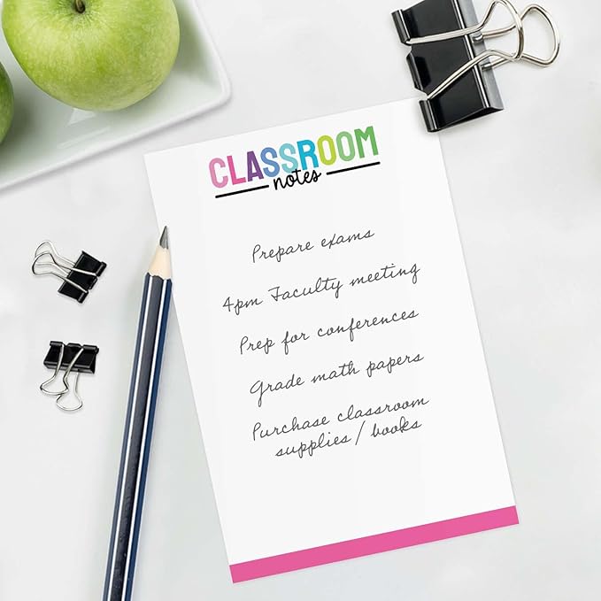 Colorful Teacher Sticky Note Pads / 4" x 6" Repositionable Classroom Sticky Notes / 50 Sheets Per Pad/Set of 5 Designs/Made in USA