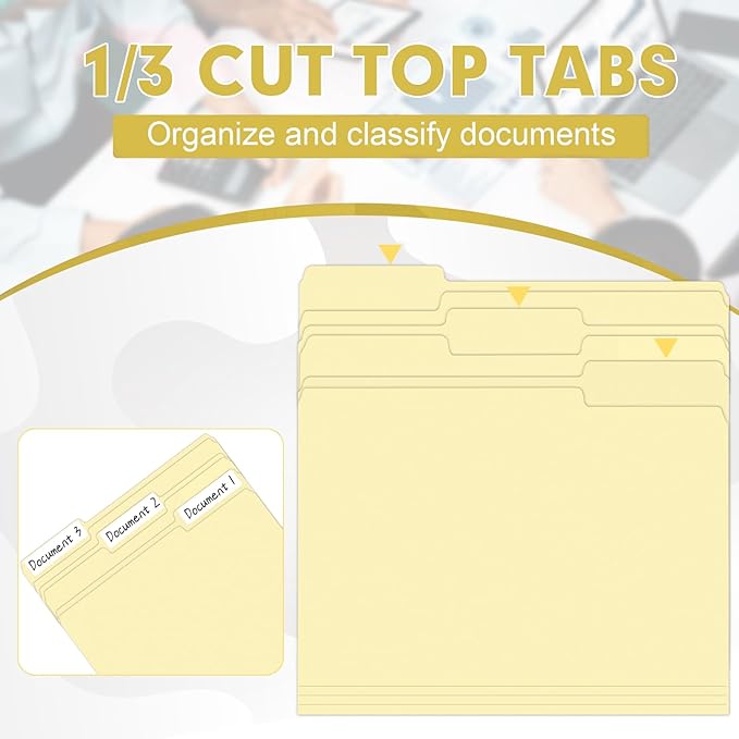 Manila Folders, HERKKA 30 Pack 1/3 Cut Tab File Folders, Manila Folders 8.5 x 11 Designed for Office and Classroom Use, Letter Size