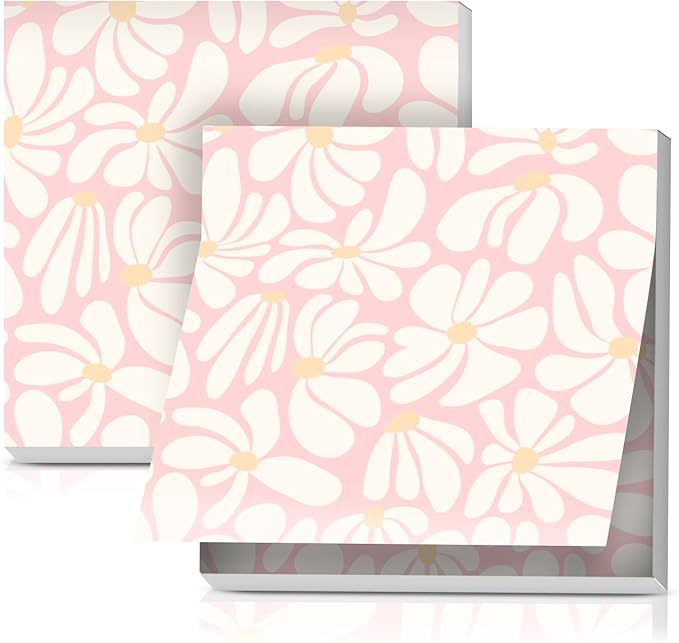 2 Pack Sticky Notes 3x3 Inches, Bright Cute Strong Sticking Power, Easy to Post for Home, Office, 80sheets/Pads, Pink Daisy