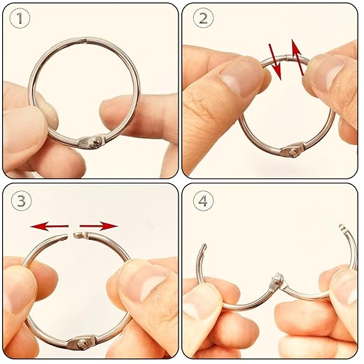 (40Pack) Book Rings 1 Inch Binder Rings with Metal Single Hole Punch.Nickel Plated Steel Paper Rings Metal Rings for Index Cards,Flash Card Rings,Silver