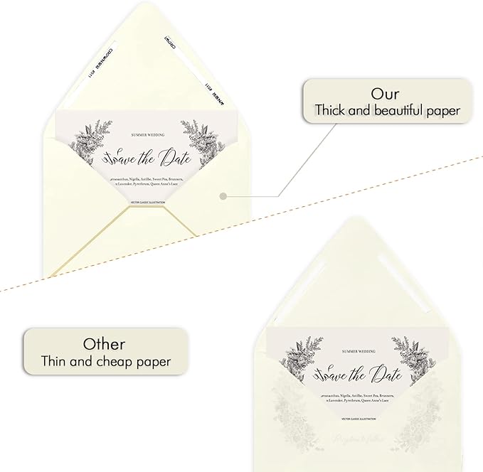 A6 Ivoy Envelopes 4 x 6 With Gold Border,- 50 Pack,For 4x6 Cards| Quick Self Seal| Perfect for Weddings, Invitations, Photos, Graduation, Baby Shower|Thick Luxury paper|6.5 x 4.75 (Ivory)