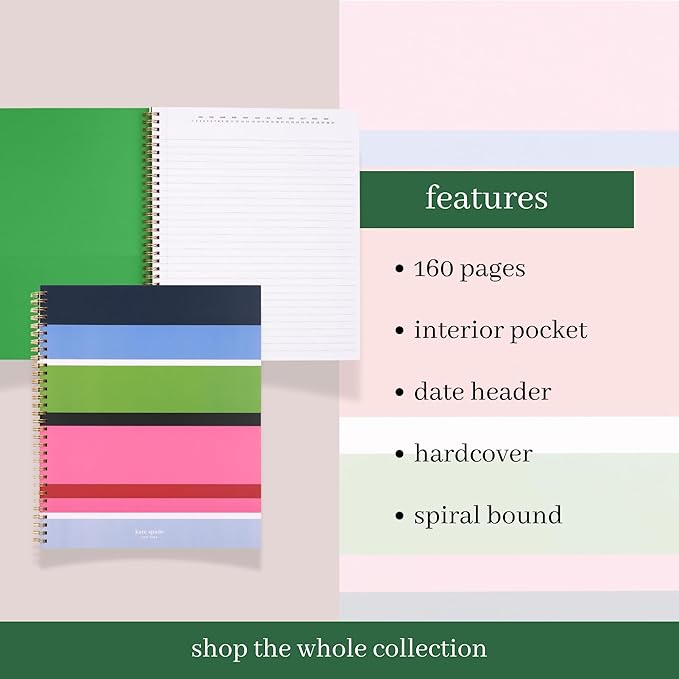 Kate Spade New York Large College Ruled Notebook, 11" x 9.5" Spiral Notebook with 160 Pages