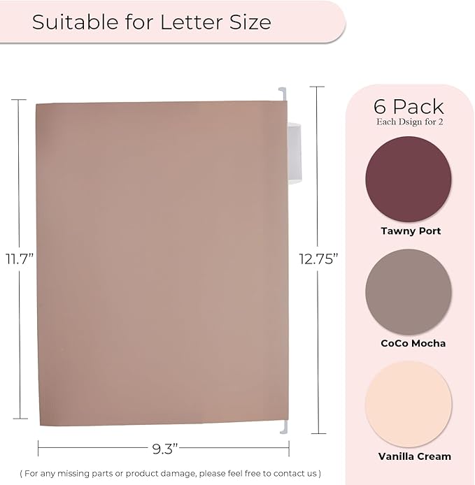 Y YOMA Letter Size - 6 Pack Extra Capacity Hanging File Folders Accordion Decorative File Folder Cute Colored Hanging Folder Organizer for Office Home with 1/5-Cut Adjustable Tabs, Mocha Color