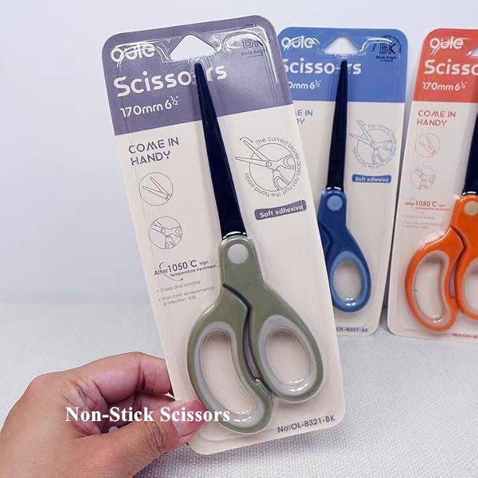 Pastel Non-Stick Scissors - All Purpose Stainless Steel Craft Shears With Soft Grip, Blunt Tip for Fabric, Kids, Office, Home, School - Left & Right Handed (1 Pack, Greyish-green)