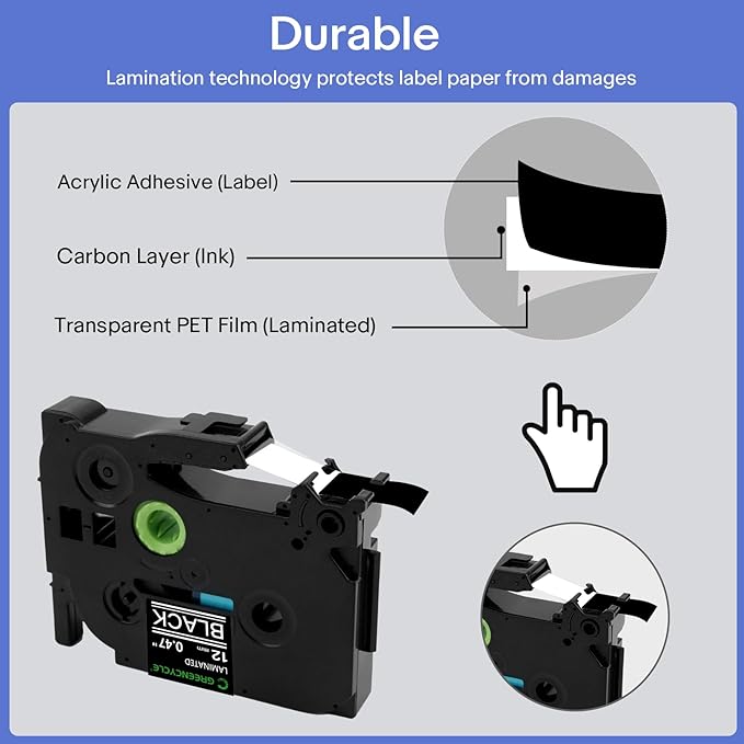 GREENCYCLE 3 Pack Label Maker Black Tape Compatible for Brother P-Touch TZe-335 Label Tape TZe335 TZ-335 TZe TZ 12mm 0.47 Laminated White on Black for Ptouch PT-D210 D220 H100 H110 D400 D600