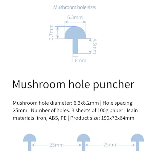 Pssopp Mushroom 4 Holes Puncher, Handheld DIY Punch Paper Cutter with Ruler 3 Sheets Punch Capacity for Discbound Notebooks Planners (White)