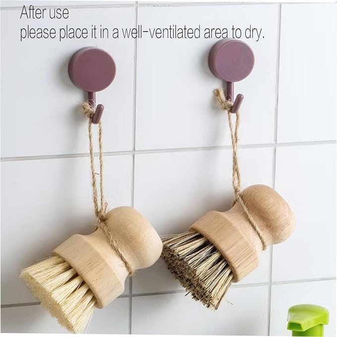 Wooden Dish Brush Set Clean Pots Bamboo Dish Brush - 1 Long Handle Dish Brush and 2 Palm Scrubbing Brush Scrub Brush for Pots, Pans & Dishes,Plastic Free Washing Up, Zero Waste Cleaning (3 Pack)