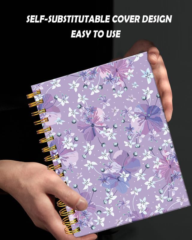 Spiral Journal Notebook for Women,A5 College Ruled Notebooks 6"x 8.4", 120 Pages (60 Sheets) Lined Journal with Premium Thick Paper,Perfect for School Office Home(Purple Floral)