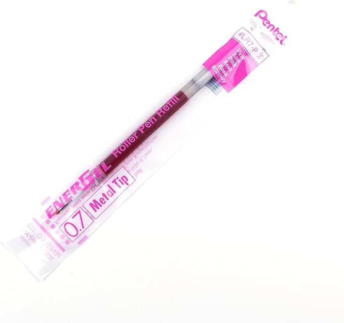 Pentel Refill Ink For EnerGel and Lancelot Gel Pen, (0.7mm) Metal Tip, Pink Ink, Pack of 12 (LR7-P)