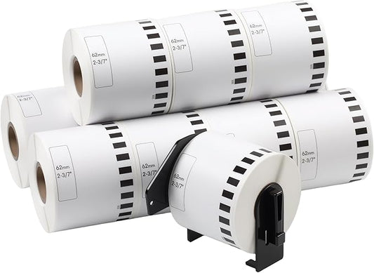 2-3/7"x 100' Continuous Labels Replacement for Brother DK-2205 Paper Label Maker Tape Use with QL-1060N QL-1050 QL-720 QL-710 QL-570 (12 Rolls,1 Reusable Frame)