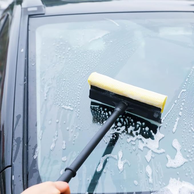 Window Squeegee Car Windshield Squeegee,8" Washing Sponge Scrubber Rubber Blade, 2 in 1 Sponge Squeegee,Window Cleaning Squeegee for Car Windshield Glass Gas Station Mirror
