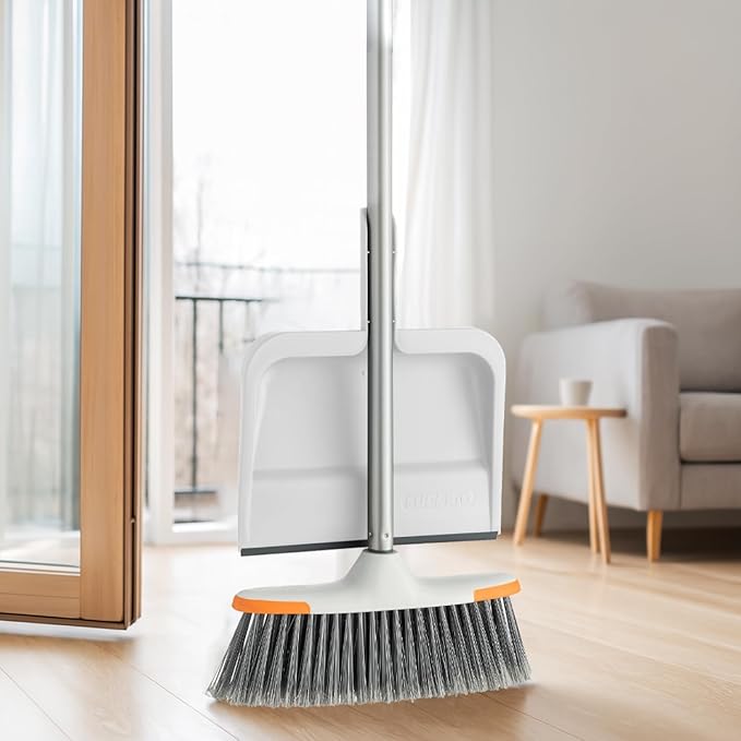 Superio Clip-On Dustpan with Rubber Lip - 10-inch Wide Durable Plastic Dust Pan with Comfort Grip Handle, White, 2-Pack