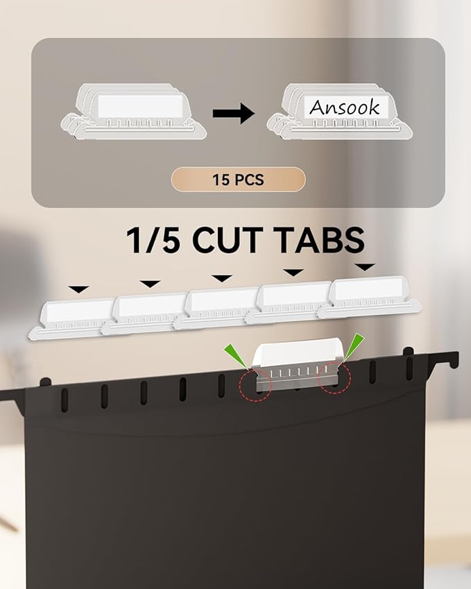 Ansook Extra Capacity Plastic Hanging File Folders,12 Pack Reinforced Letter Size Hanging Folder,Heavy Duty 1 Inch Expansion, Filing Cabinet Folders,for Bulk Files, Medical Charts,Black