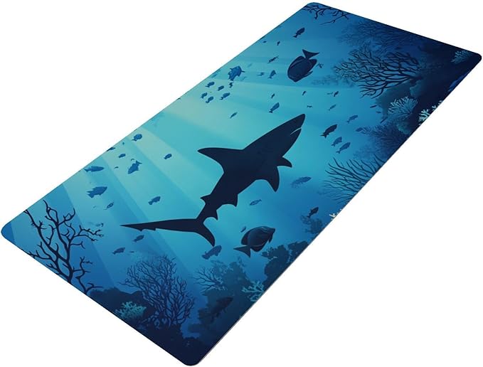Mouse Pad Desk Mat Leather Desk Pad Large Gaming Desk Cover Protector Mat for Keyboard Computer Laptop Office Waterproof 47.2 x 23.6 Inch Sharks Coral Reef Tropical Blue