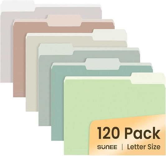 SUNEE File Folders, 120 Pack Manilla Folders 8.5 x 11, Colored File Folders Home Office School Supplies for Documents Files Paper, 6 Morandi Colors