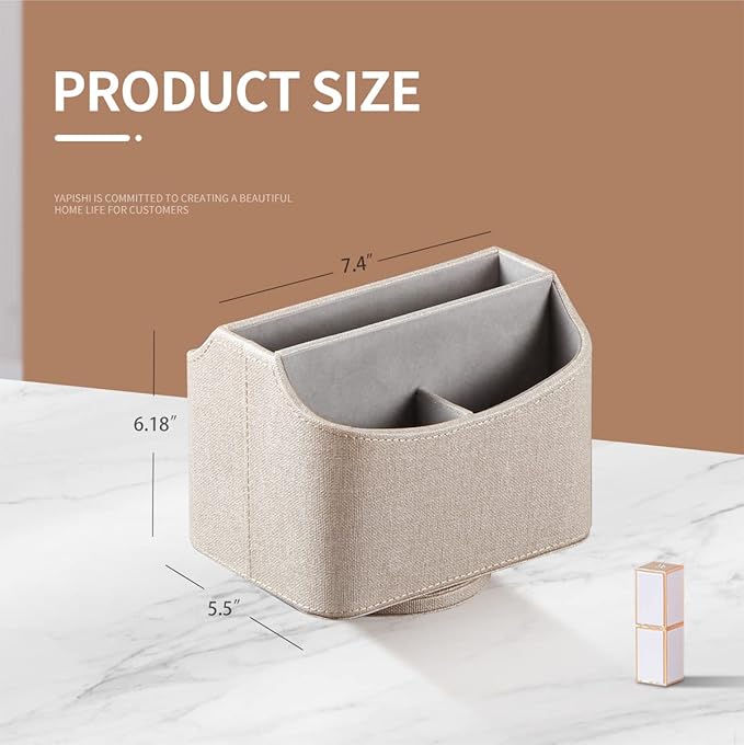 Remote Control Holder, Swivel Desk Organizer and Decorations for Living Room, Bedside Table Organizer Remotes Caddy for TV Controllers/ Stationery/ Art Supplies/ Pen, PU Leather Room Decor Aesthtic