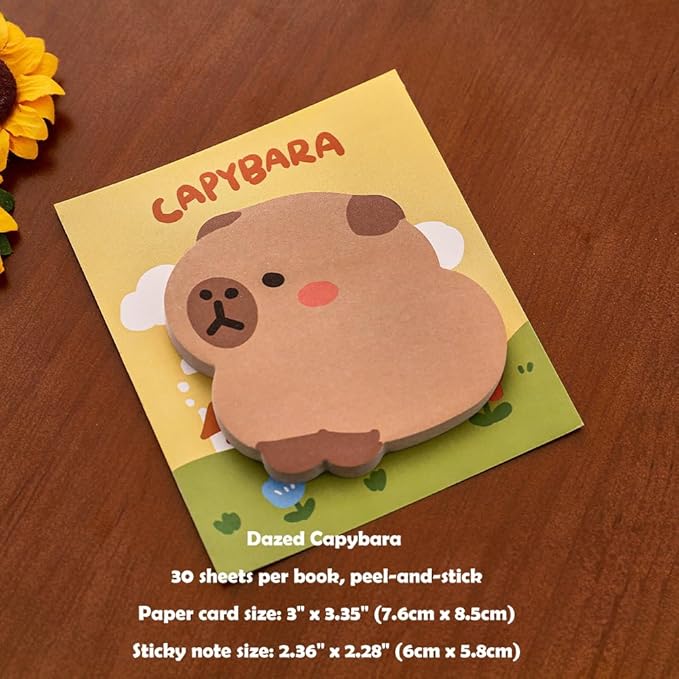 Cute Capybara Funny Sticky Notes Set 4 Shapes: Relaxed, Looking Back, Happy, Shy, 30 Sheets/Pad, Perfect for Office Home School Teacher