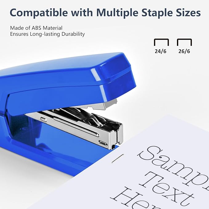 MJMX 360° Rotating Swing-Arm Stapler, 25-Sheet Capacity, with 1000 Staples, 8-Position Lock, ABS Durable Design, for Office/Home/School (Blue)