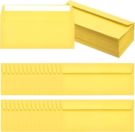 PATIKIL 100 Pack Lemon Yellow #10 Business Envelopes, Colored Self Seal Letter Size Envelopes for Business Mailing Office Checks Invitation, 4-1/8 x 9-1/2 Inches