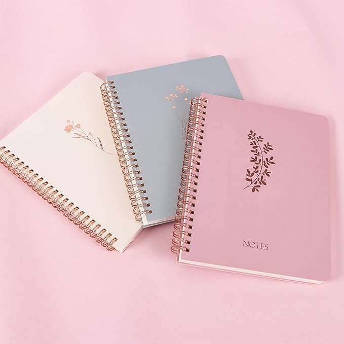 XIUSHE 3 Pack Hardcover Spiral Notebook Spiral Journals for Women 160 Pages, 6.3 x 8.3 Inches,100gsm Paper,Cute College Ruled Notebook,Back Pocket,Office Supplies (CS-fashion)