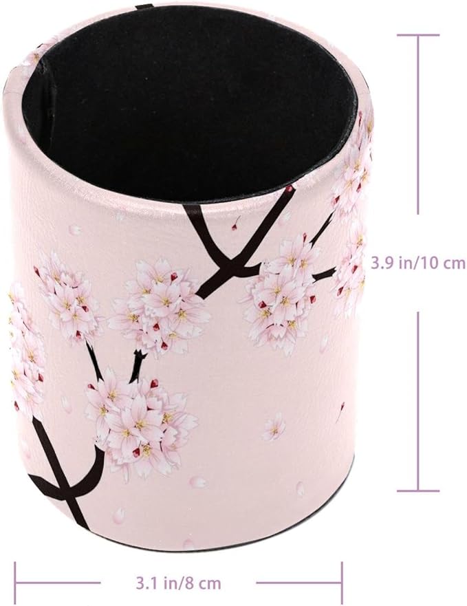 Desk Pencil Pen Holder, Cherry Blossom Flower Pink Pen Organizers for Desk Desktop Storage Stationery Supplies Cup Pot for Office School Home