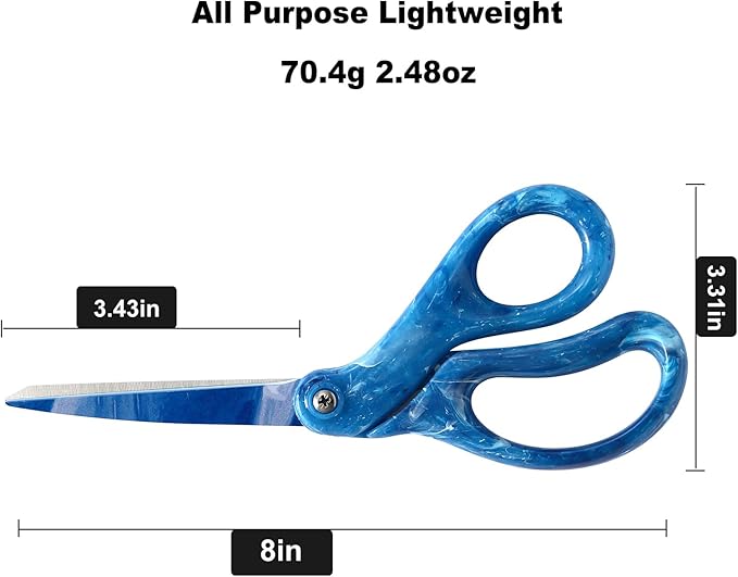 LIVINGO Scissors All Purpose - 8" Sharp Heavy Duty Shears for Office Crafting DIY Cutting Paper, Fabric, Stainless Steel, Comfort Grip, Gradient Blue