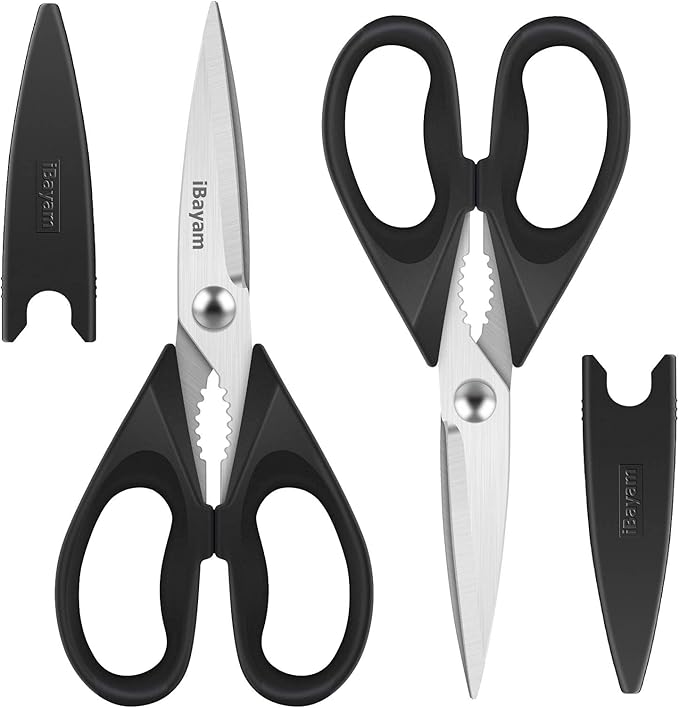 Black Kitchen Scissors - Heavy Duty Meat & Poultry Shears, Dishwasher Safe Stainless Steel Utility Scissors, 2-Pack Black Kitchen Utensils Set for New Home Essentials
