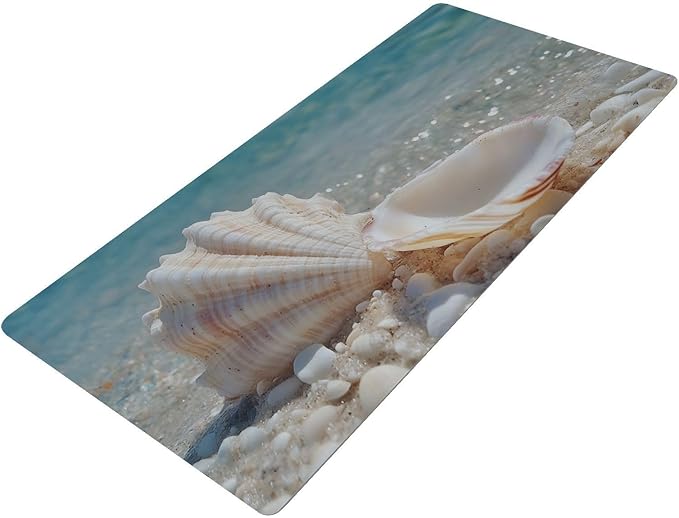 Mouse Pad Desk Mat Leather Desk Pad Large Gaming Desk Cover Protector Mat for Keyboard Computer Laptop Office Waterproof 35.4 x 16.5 Inch Blue Sea White Shell