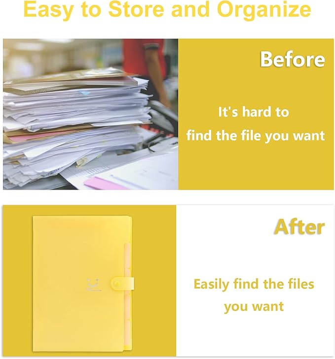Forvencer Accordion File Organizer, Letter Size, 5 Pocket Expanding File Folder, Cute File Folder with Labels, Portable File Organizer for School Office Supplies, Folders for Documents, Banana