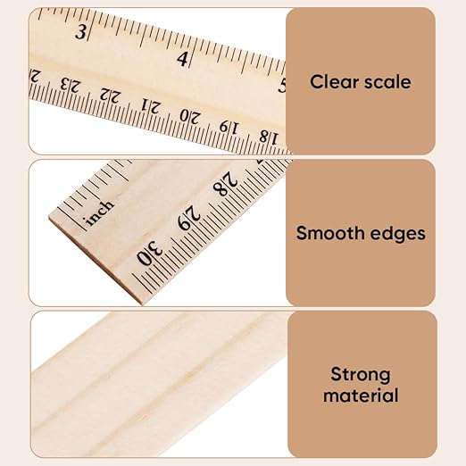 100Pcs 12 Inches Wooden Ruler - Wood Rulers Bulk for Classroom Students, 2 Scale Measuring Rulers with Centimeters & Inches - 30 cm Drafting Tools for Home Office School (100 Pack-12 Inch)