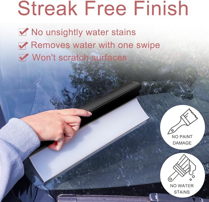 Car Squeegee,12 inch Silicone Squeegee, 2 Pack Automotive Water Wiper for Car Drying,Flexible T-Bar Water Blade for Car,Windshield,Glass,Window,Mirror,Bathroom,Auto Squeegee (Yellow+Black)