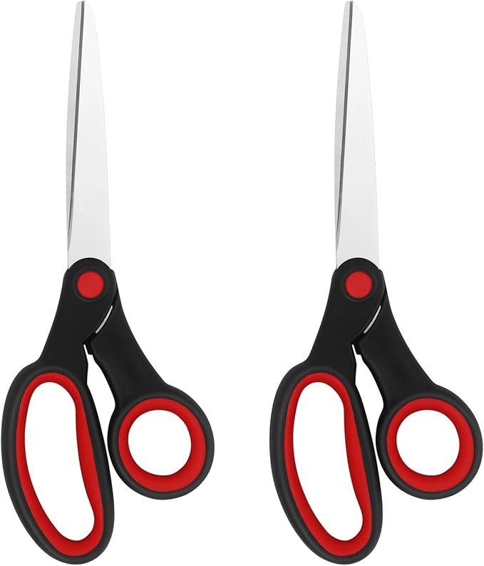 Left-Handed Scissors, 2 Pieces 8-Inch Stainless Steel Scissors Set with Soft Grip for Home, School, Office, Sewing Fabrics, Red