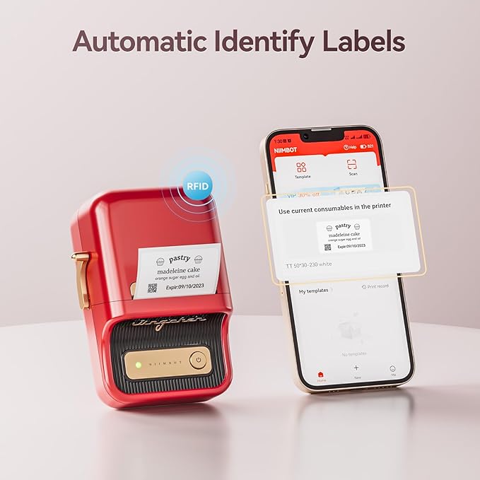 NIIMBOT B21 Label Maker Machine with Tape 2Inch Portable Sticker Printer Thermal Labeler for Jar Price Address Label for Business Home Office Organization, Red