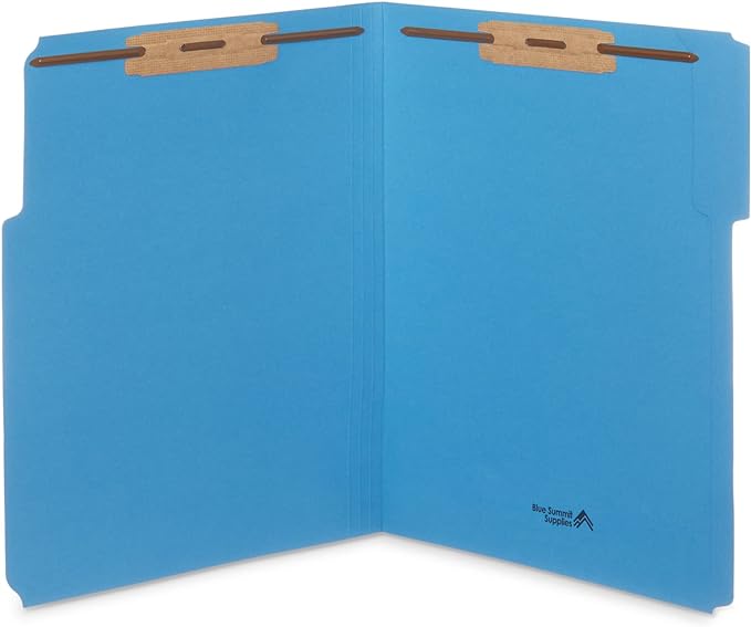 50 Assorted Color Fastener File Folders - 1/3 Cut Reinforced Tab - Durable 2 Prongs Bonded Fastener Designed to Organize Standard Medical Files, Law Client Files, Office Reports - Letter Size