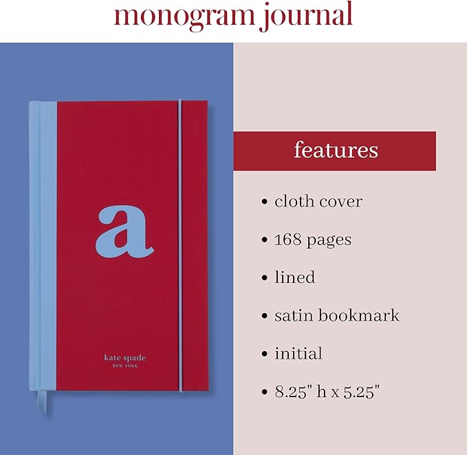 kate spade new york Just Mine Notebook Journal, Monogram Cloth Hardcover Journal, 8.25" x 5.25", Diary Includes 168 Lined Pages, A