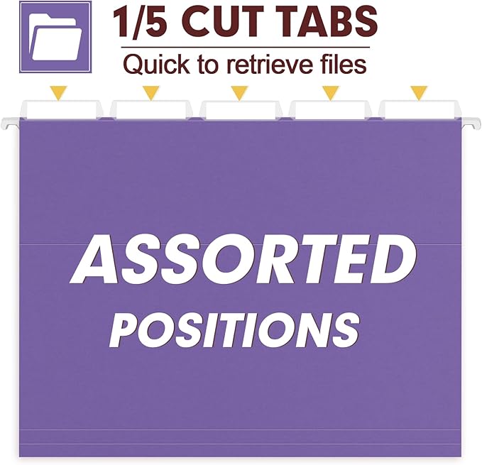HERKKA Hanging File Folders, 30 Pack Reinforced Letter Size Hanging Folders, Designed for Bulky Files, Filing Cabinet, 1/5-Cut Adjustable Tabs (Purple)