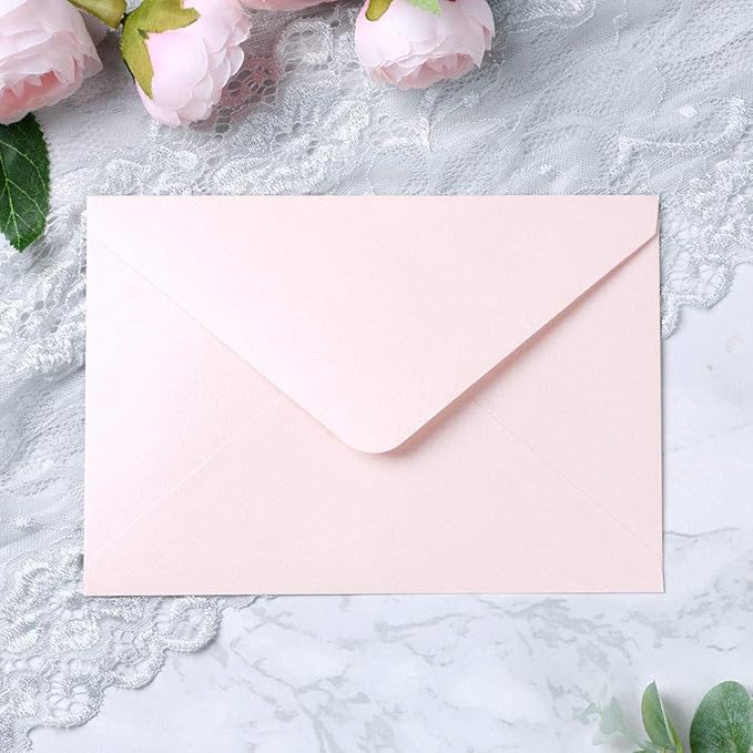 PONATIA 50 PCS/Pack A7 Envelopes, 5.25 x 7.48'' Sparkle Blush Pink Envelopes, Perfect for 5 x 7'' Wedding Invitation Cards, Graduation Invite, Acrylic Invitations, Photos