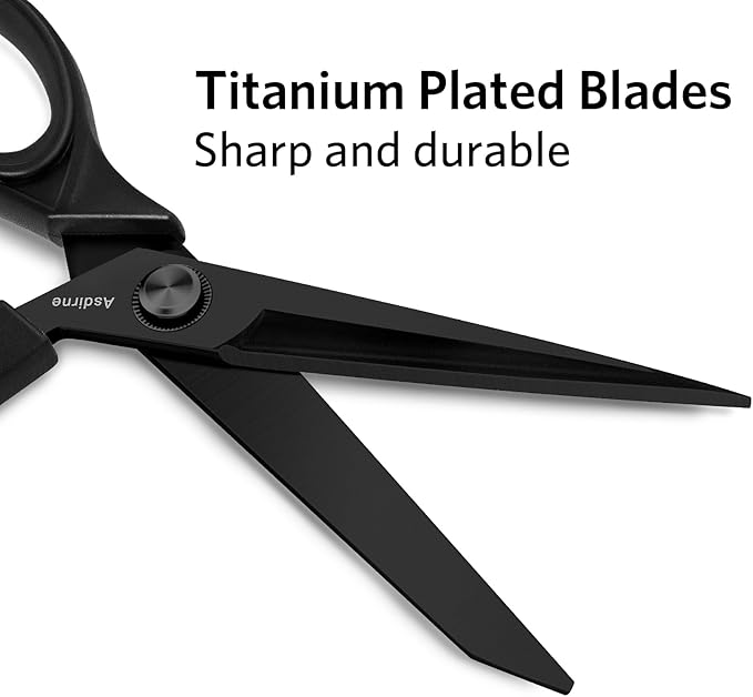 Black Titanium Fabric Scissors, Dressmaking Scissors with Heavy Duty Multi-Purpose Titanium Coated Blades and Comfortable Soft Grip Handles, Black, 25CM